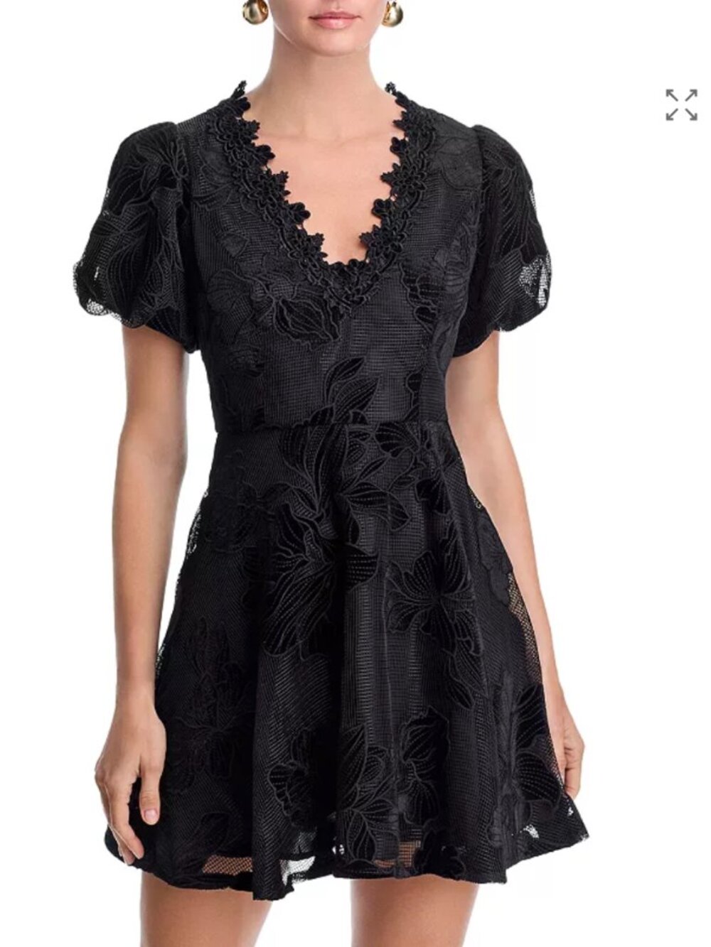 NWT - Lace Puff Sleeve Mini Dress - Bloomingdales Aqua Exclusive - Black Medium